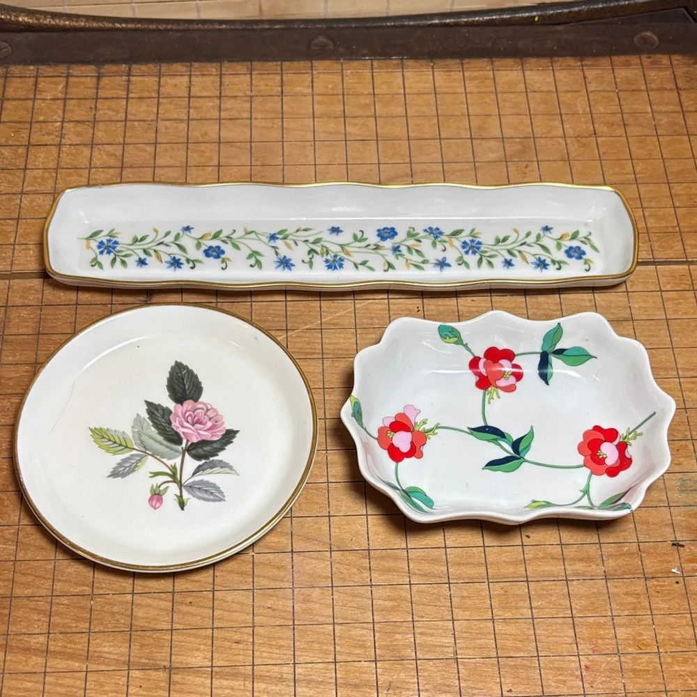 Wedgwood Hathaway Rose Dish, Limoges Tray and Toscany Collection Trinket Holder